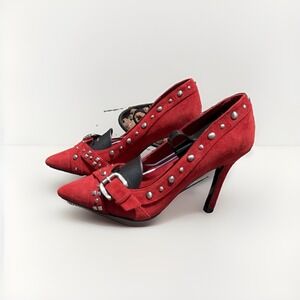 BCBGeneration RED Suede Leather w/ Silver Buckle & Studs Size 6.5